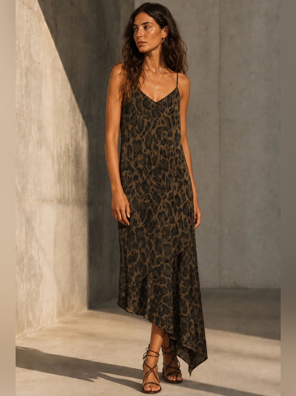 Steve Madden Olive Leopard-Print High-Low Slip Dress